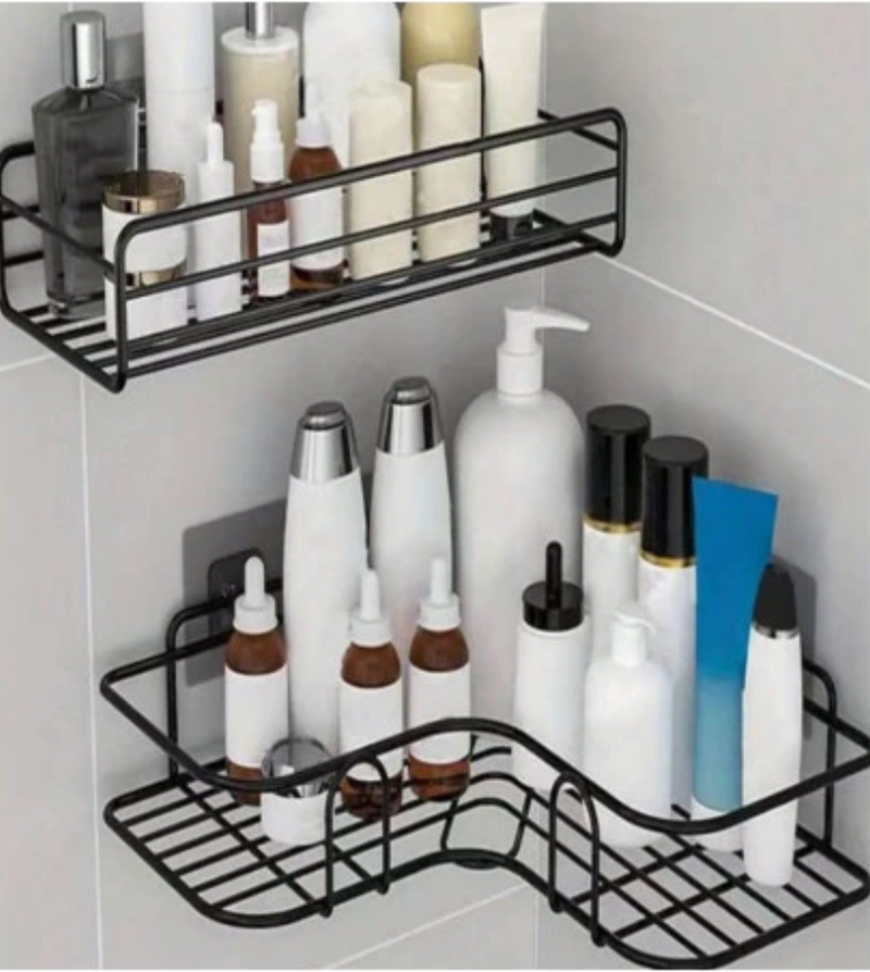 Kit Com Suportes Organizadores De Metal Rack De Parede Banheiro Cozinha Prateleiras Porta Shampoo