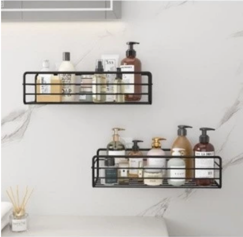 Kit Com Suportes Organizadores De Metal Rack De Parede Banheiro Cozinha Prateleiras Porta Shampoo
