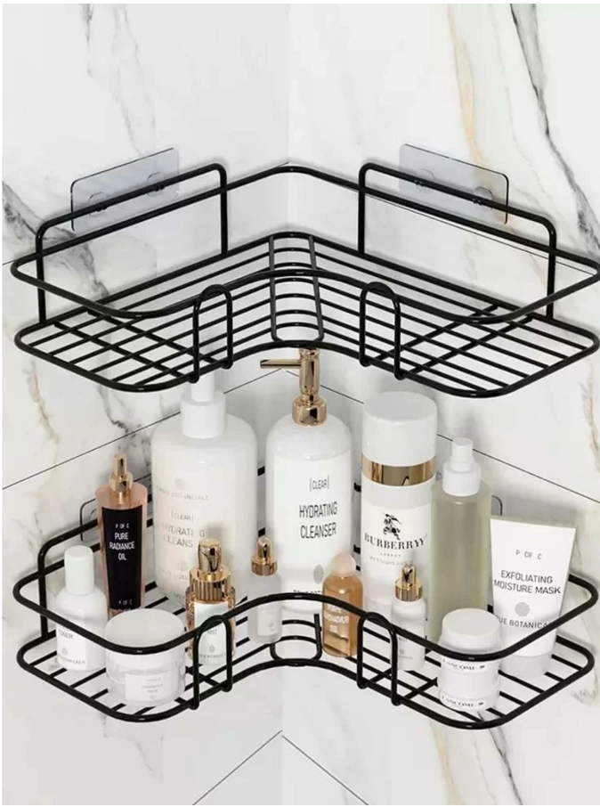 Kit Com Suportes Organizadores De Metal Rack De Parede Banheiro Cozinha Prateleiras Porta Shampoo