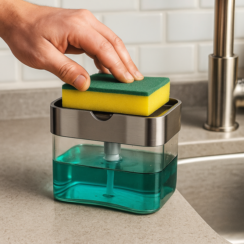 Dispense Sabão Porta Detergente 2 em 1 Suporte Bucha Esponja Limpa Cozinha Limpeza Sabão Com Esponja