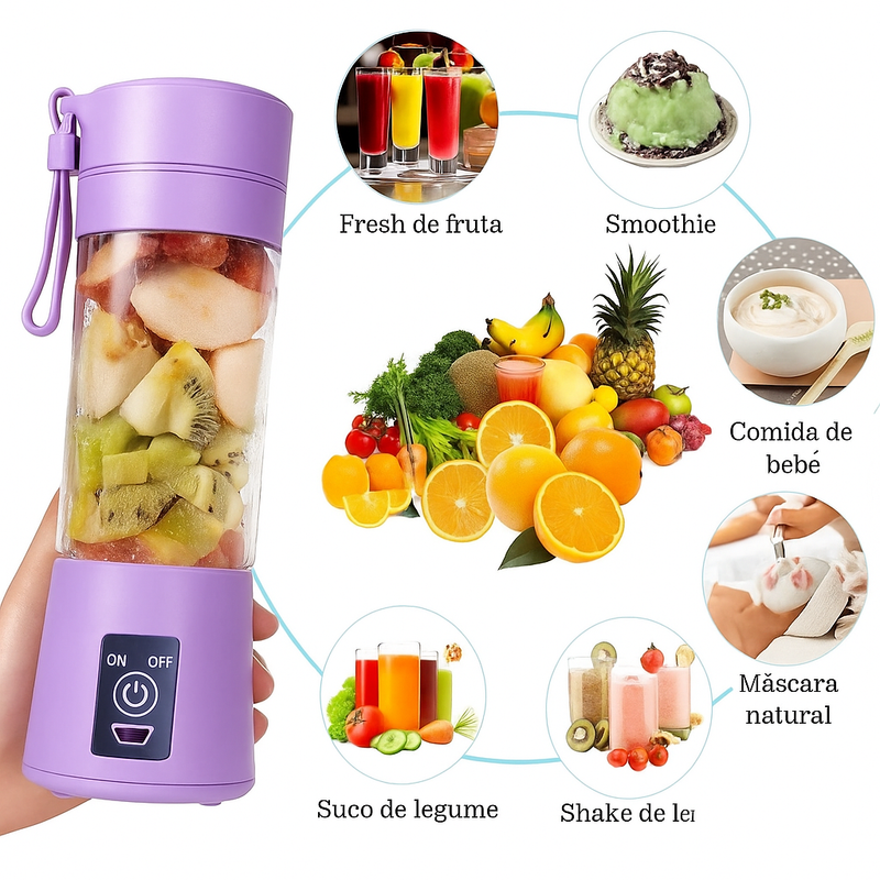 Mini Liquidificador Portátil Shake 6 Laminas + Cabo USB-SE3095