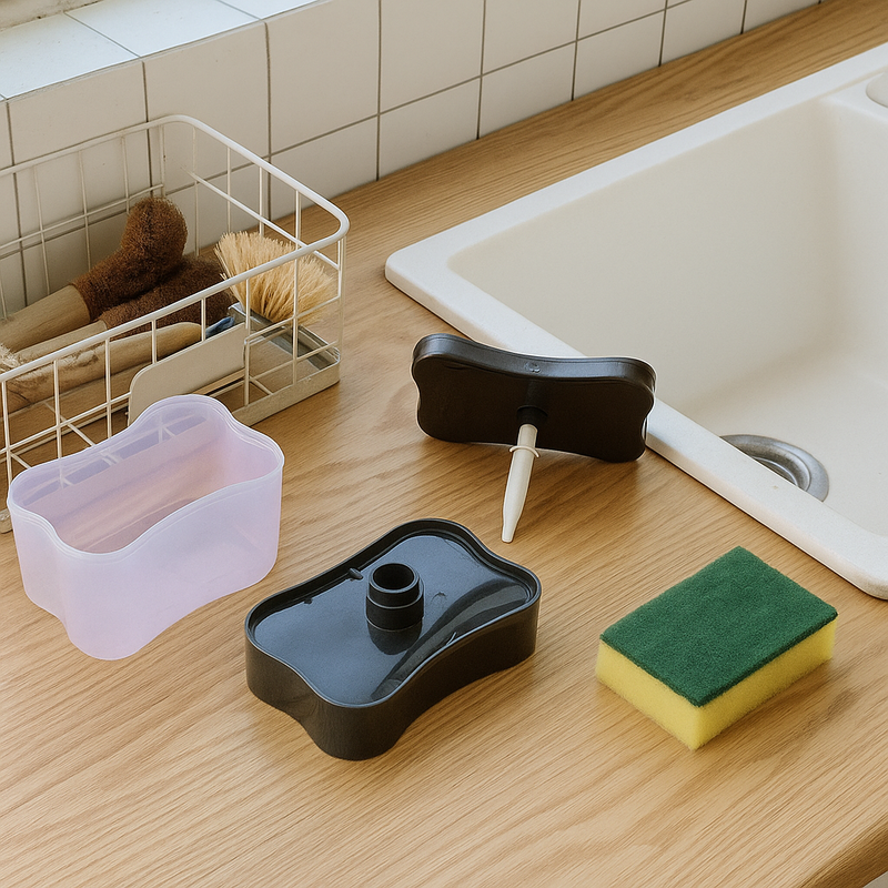 Dispense Sabão Porta Detergente 2 em 1 Suporte Bucha Esponja Limpa Cozinha Limpeza Sabão Com Esponja