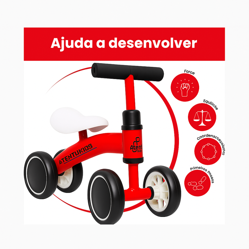 Bicicleta De Equilíbrio Andador Infantil Sem Pedal 4 Rodas
